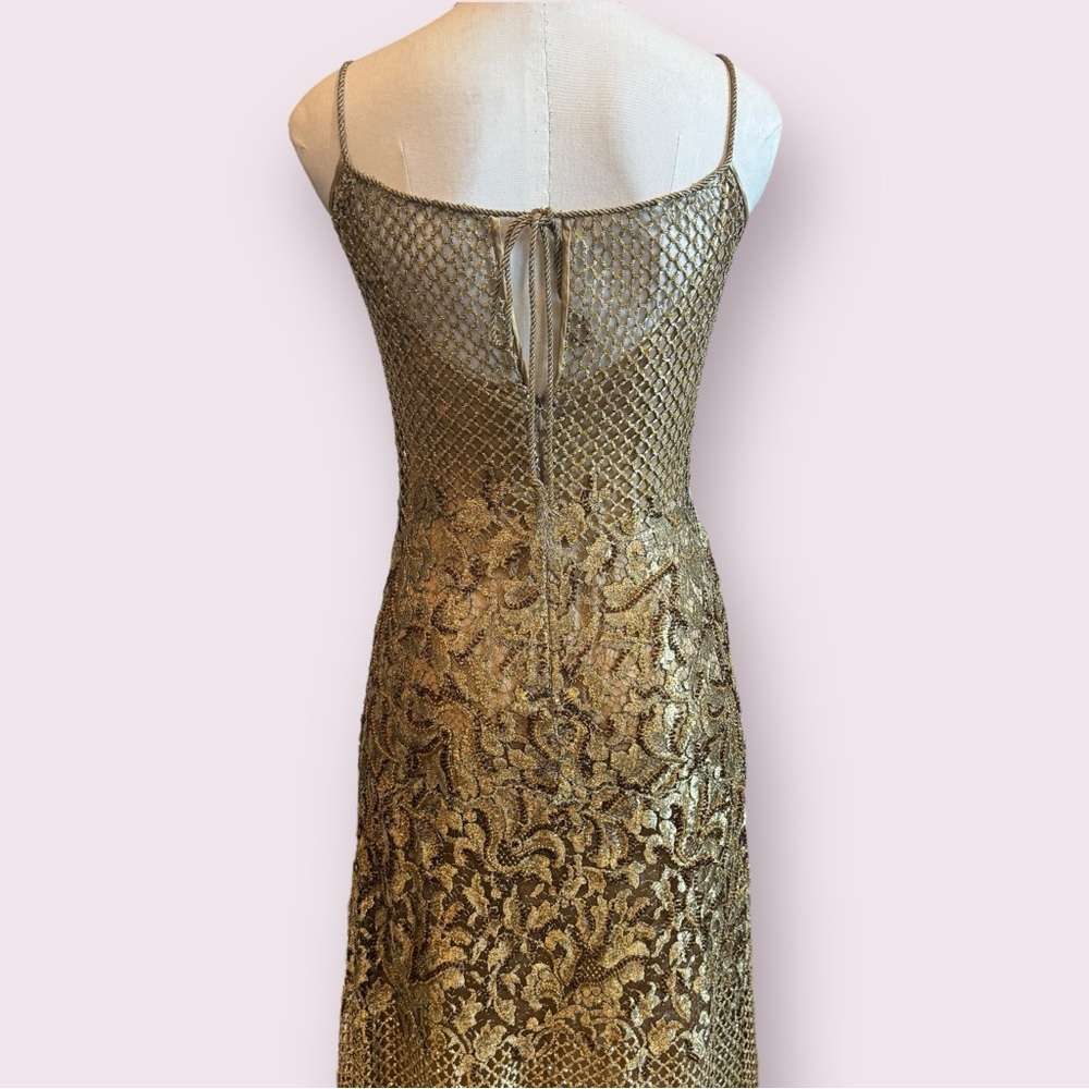 NWT Vintage Custom Peggy Jennings Gown Gold Sequin Crochet & Silk Elegant Dress - Picture 10 of 17